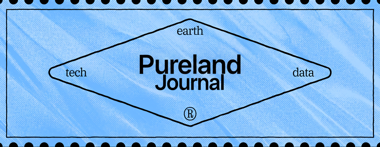 Aetherfield Journal stamp graphic with the words tech, earth, and data around a diamond frame